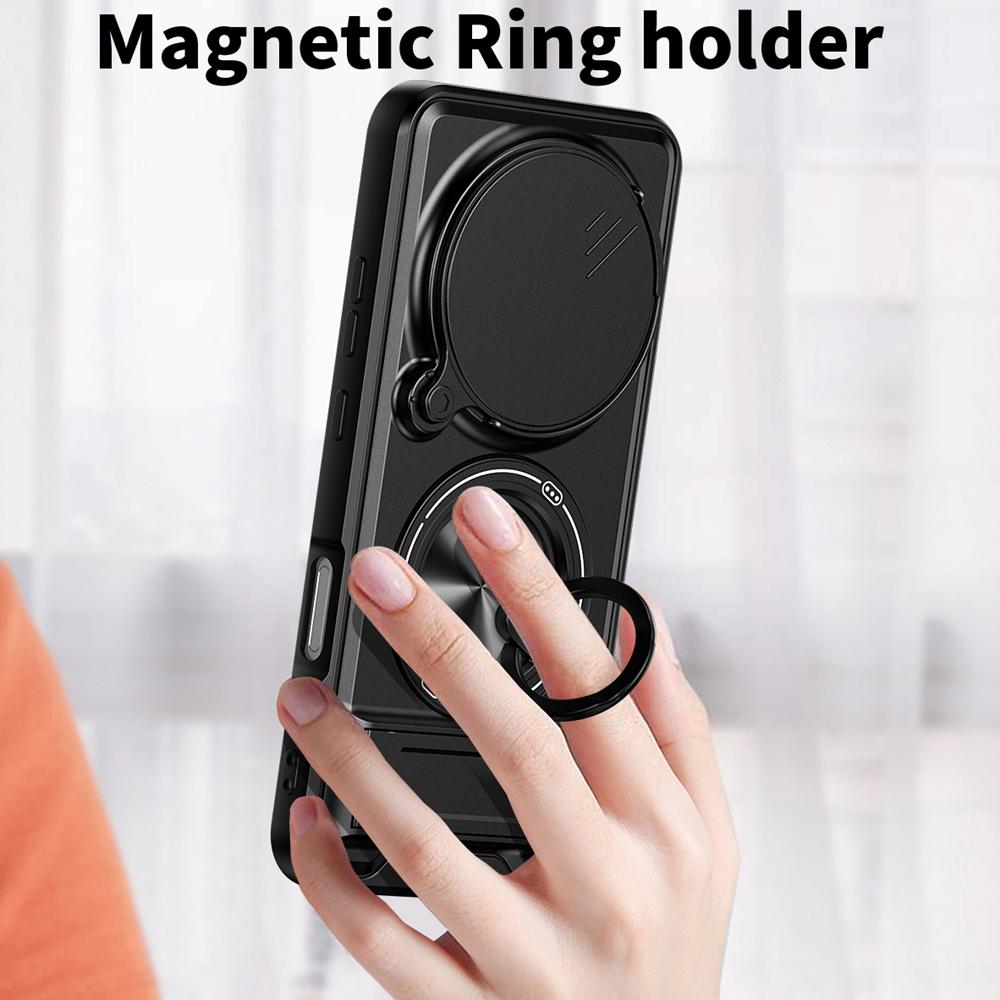 KEYSION Магнитный чехол для телефона HONOR Magic 8 Pro 5G Защита камеры со сдвижной крышкой Вертикальная подставка Кольцо 360 Ударопрочная задняя крышка