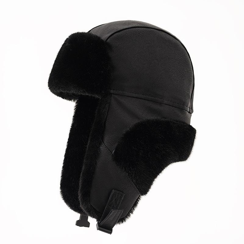 Кепка Lei Feng из искусственной кожи, плюшевая, мужская, зимняя, теплая, утолщенная, для защиты ушей, женская, водонепроницаемая, для езды на велосипеде от ветра и холода