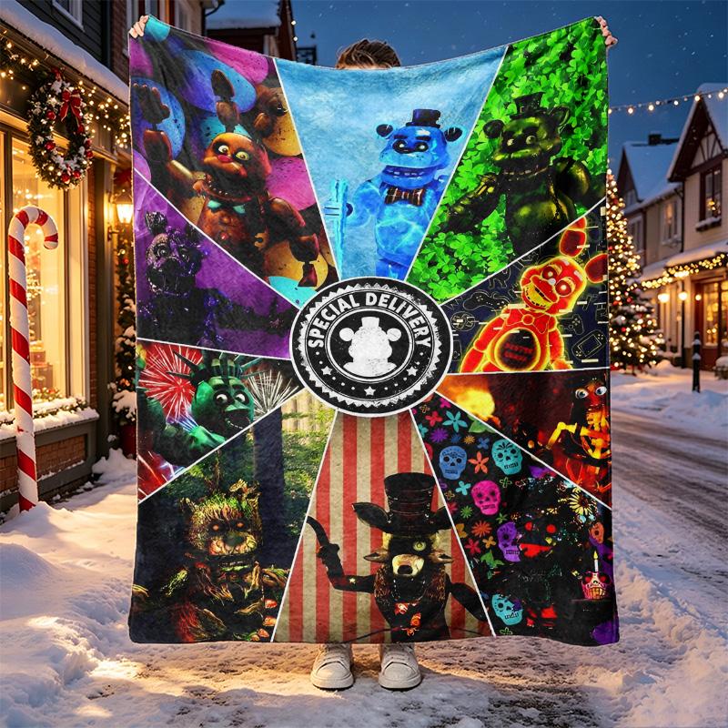 Five Nights at Freddy's Pattern Blanket for Home Decoration, Bed, Sofa, Car Travel, Camping, Suitable for All Seasons, Birthday Christmas Gift