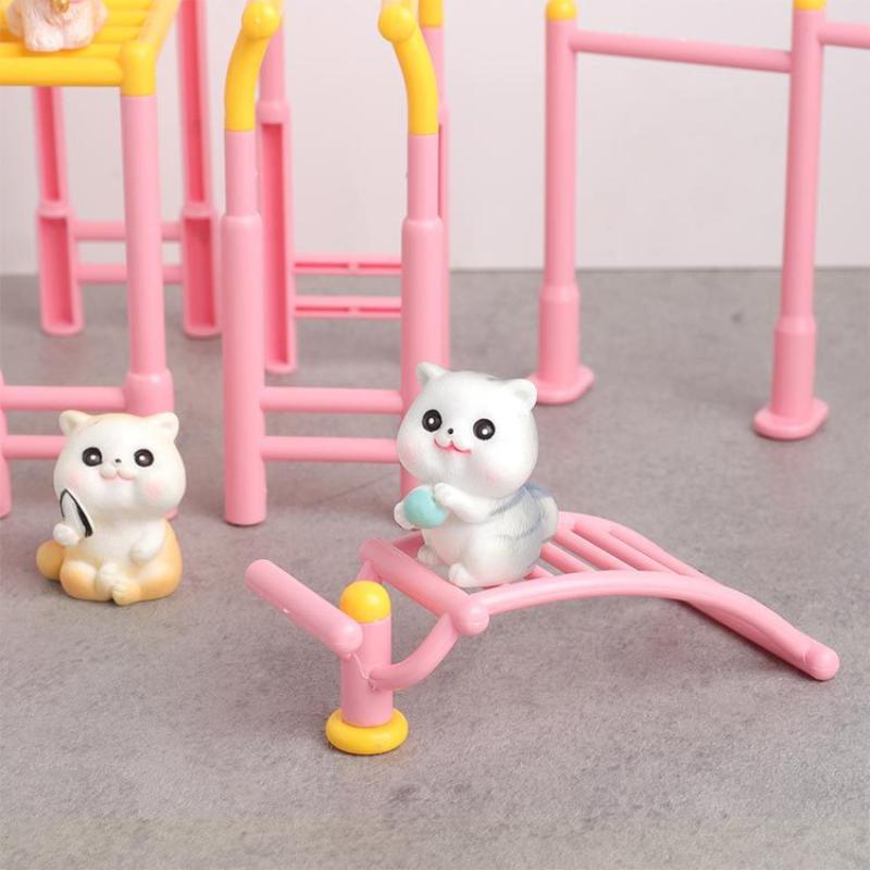 1 Set Miniature Pink Playground Fitness Toy Set Lifelike Tiny Model for Dollhouse Kids Pretend Play Hobby Collection