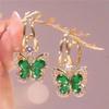 Copper Needle Vintage Green Crystal Butterfly Drop Earrings for Women Jewelry New Trending Luxury Zircon Women's Earrings