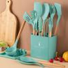High Quality Silicone Cooking Utensil Set Wooden Handle Spatula Soup Spoon Brush Ladle Pasta Colander Non-stick Cookware Kitchen Tools