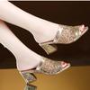 Sandals Women's New Summer Models, Fish Mouth Middle Heel Mesh Thick Heel Sequins Casual Large Size Sandals