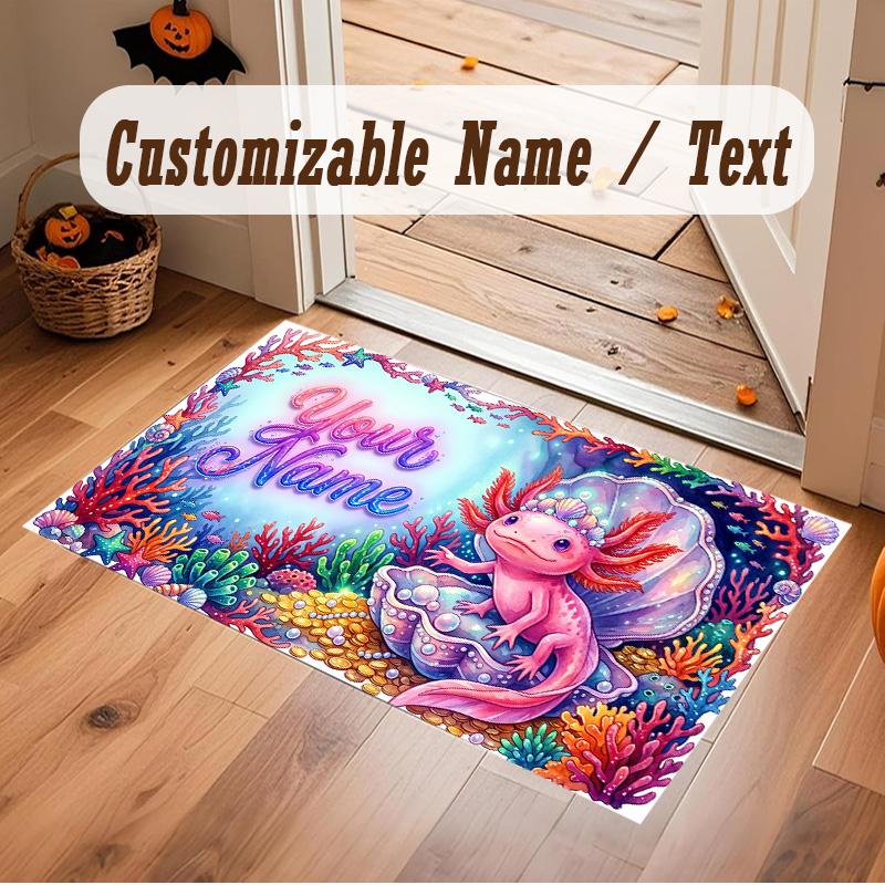 Axolotl Theme Soft Crystal Velvet Rug Custom Name & Text Print Non Slip Floor Rug for Bedroom Living Room