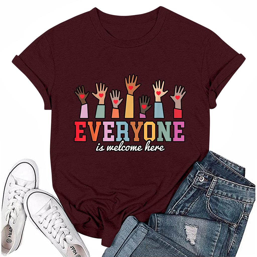 Взрослые Повседневные Ежедневные Круглый вырез с принтом Короткие рукава Футболка Топ с буквами