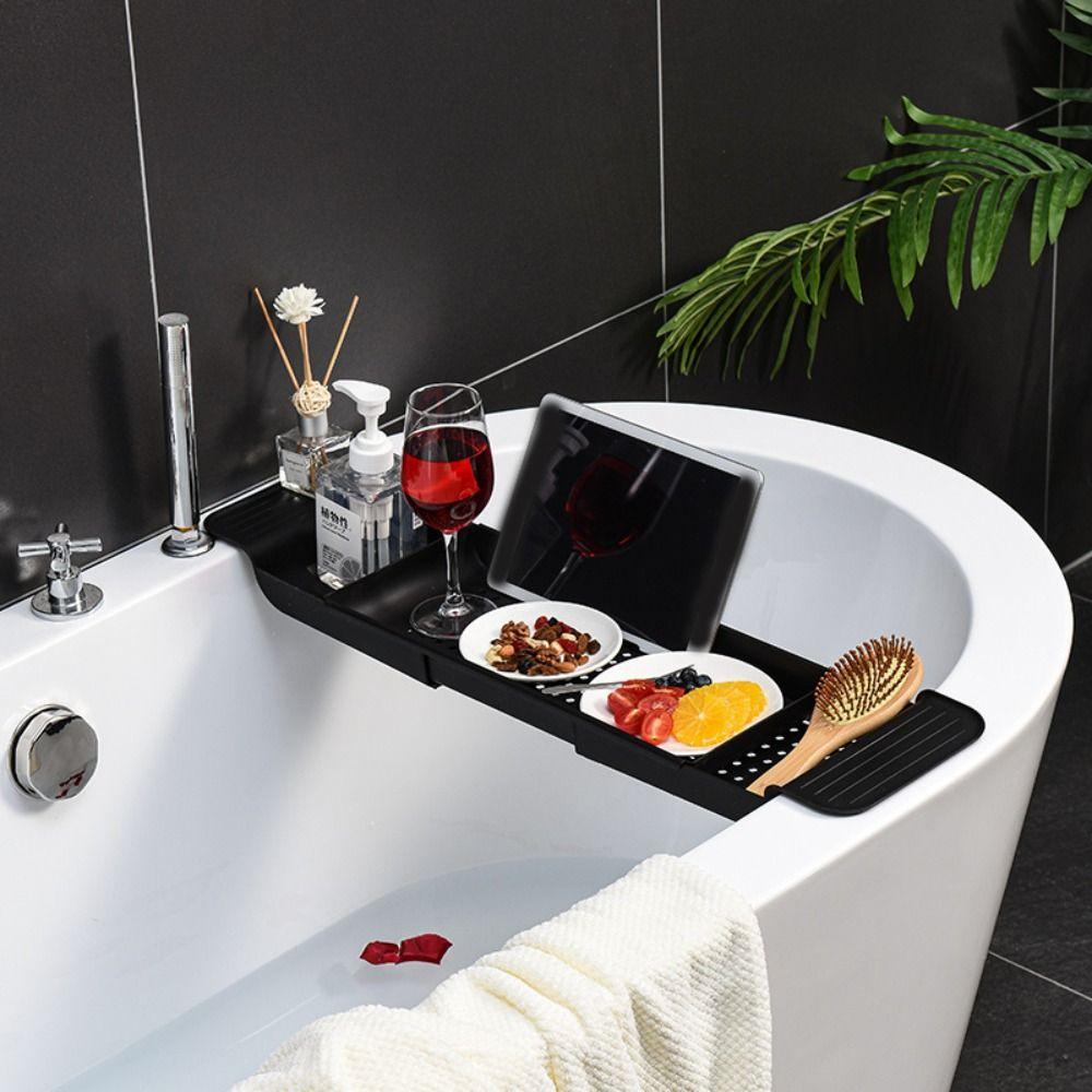 New Storage Shower Bathtub Shelf Book Holder Extendable Bathtub Tray