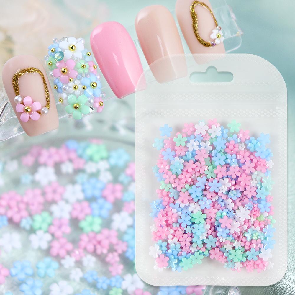 400 шт. Kawaii Macaron Акриловые Цветочные Подвески для Нейл-Арта 3D Цветы Стразы Украшения для ногтей Маникюрные Принадлежности Аксессуары