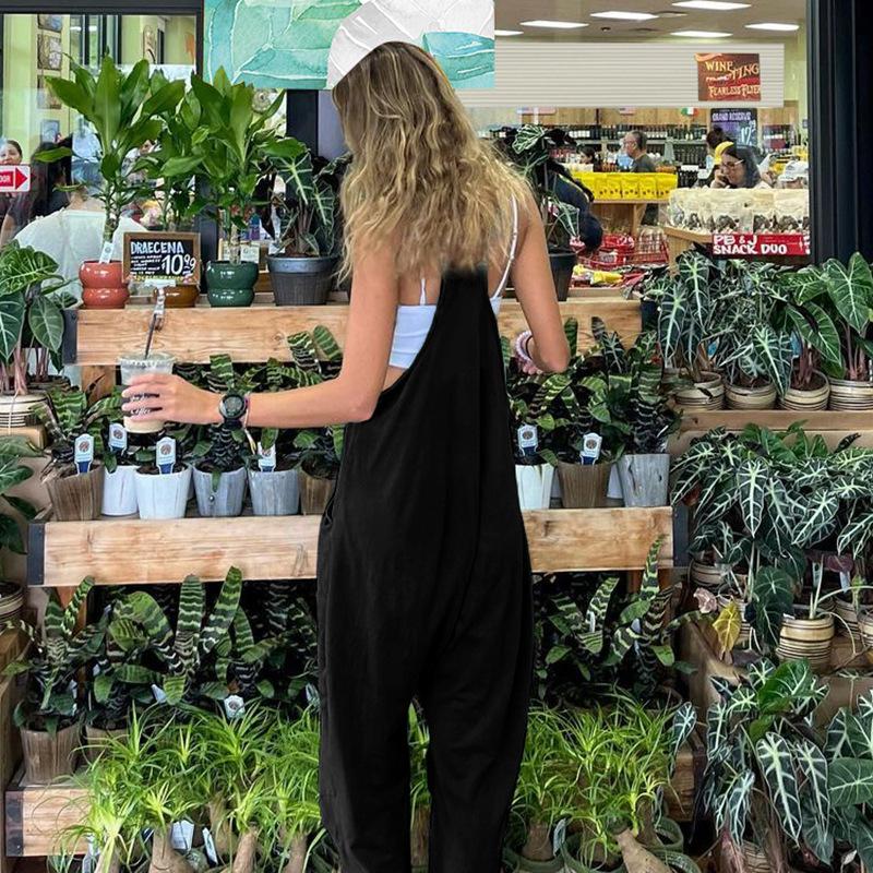 Повседневный универсальный свободный комбинезон в европейском и американском стиле, однотонный