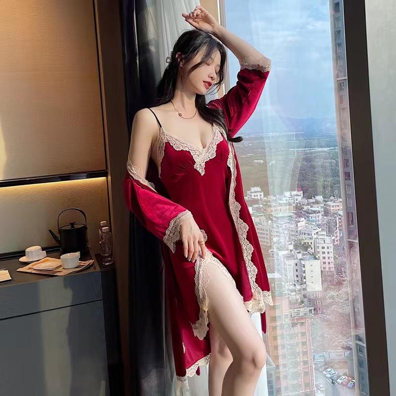 Сексуальная пижама женская зимняя и осенняя Pure Desire сексуальный кружевной комплект с длинными рукавами из бархата с корсетными подушечками ночная рубашка на бретельках