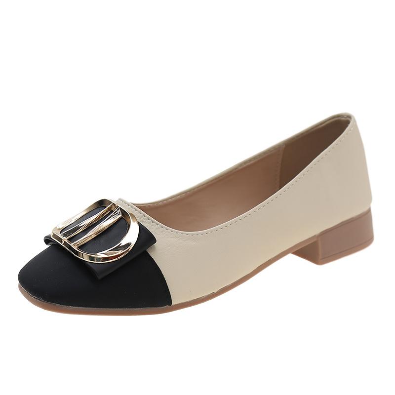 Одиночные туфли женские на низком каблуке, сочетающиеся по цвету, весенне-осенние новые туфли с открытым верхом, французским квадратным носком и низким каблуком, женские туфли, нежные туфли на четыре сезона