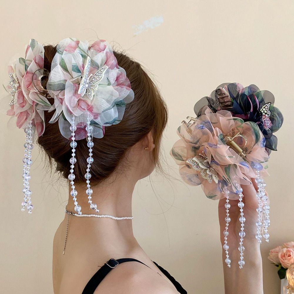 Flower Grasping Clip Tassel Hair Claw Elegant Butterfly Hairgrips Women