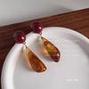 French Design Retro Amber Teardrop Clip-on Earrings for Women - Simple, Sophisticated Hong Kong Style