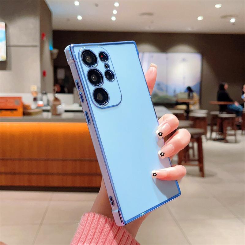 Подходит для Samsung S25Ultra гальванизированный чехол для мобильного телефона S24 модный S23 однотонный A54 полностью закрывающий A16 противоударный мягкий чехол