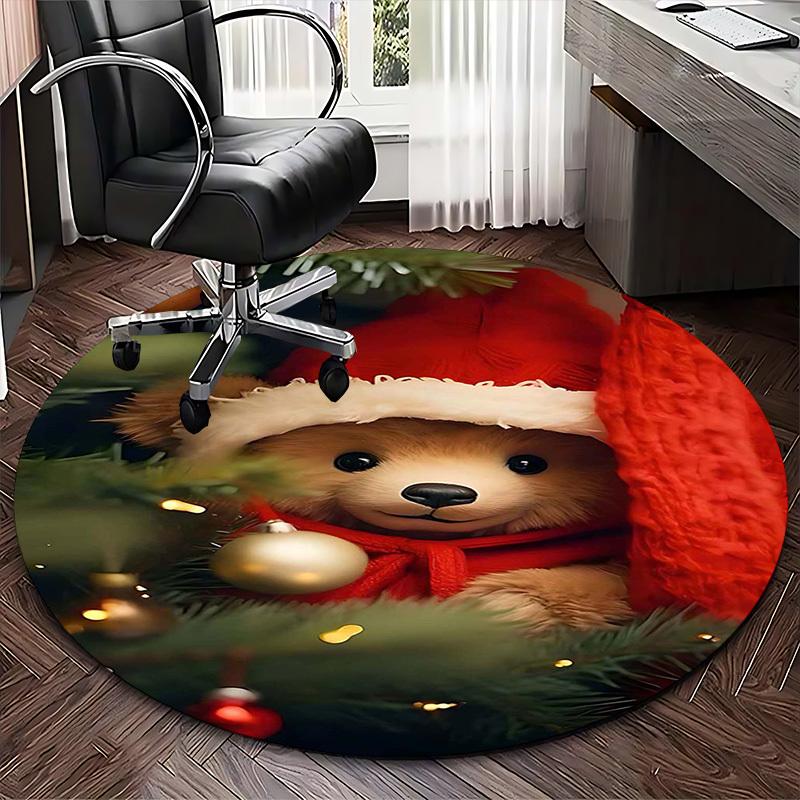 1pc Christmas Teddy Bear Chair Mat - Anime Cartoon Design, Non-Slip Carpet for Office Chair, Home Decor, Living Room, Bedroom, Game Room & Dormitory.Z