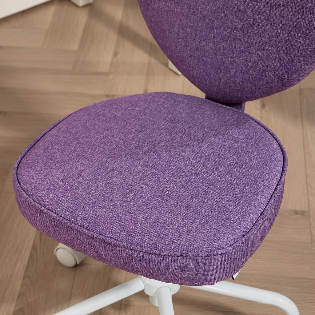 Heart Desk Chair with 5 Wheels and Adjustable Height in Fabric, 40x50x79-89cm, Purple
