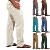 Men's Fashion Casual Cotton Casual Lightweight Hemp Drawstring Solid Color Beach Trousers Pants