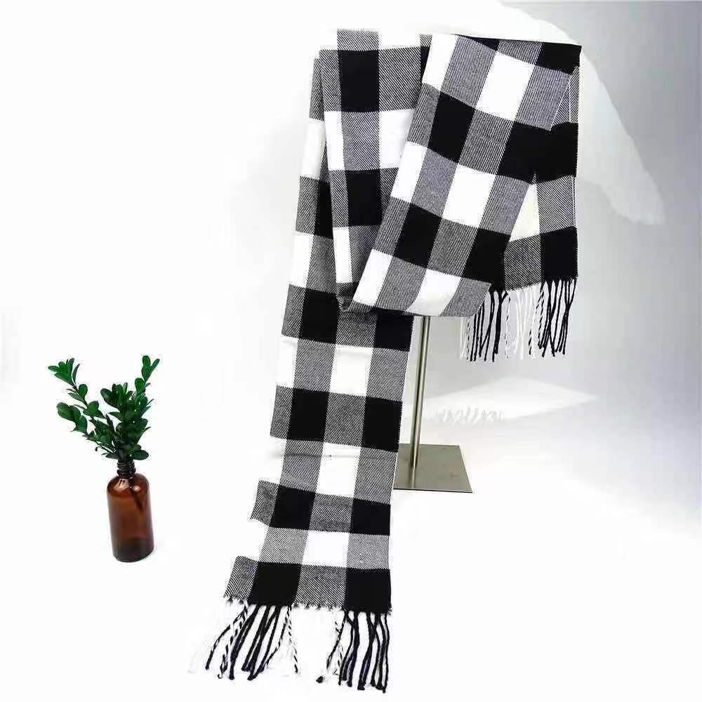 Осенне-зимний новый классический клетчатый шарф, трансграничный британский черно-белый мужской теплый шарф, женская шаль