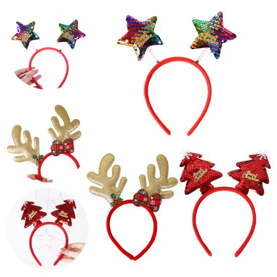 Рождественская повязка на голову с рогом оленя, повязка на голову в виде звезды Санта-дерева, праздничный обруч для волос, аксессуар для косплея для женщин и детей