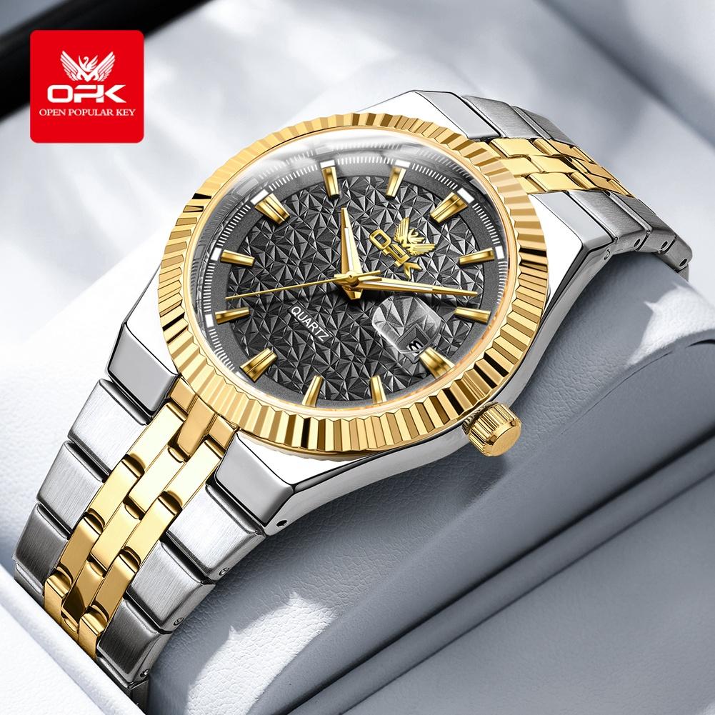OPK 6073 Top Brand Men’s Quartz Wristwatch Stainless Steel Waterproof Auto Date Luxury Gold Watch for Man High Quality
