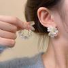 1 Pair White Flower Stud Earrings Shiny Shell Rhinestone Elegant Hypoallergenic Sweet Flower