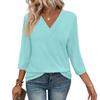 Women's V-neck 7-inch Sleeve Top for Spring Casual Women's Clothing Waist Tied Knit T-shirt