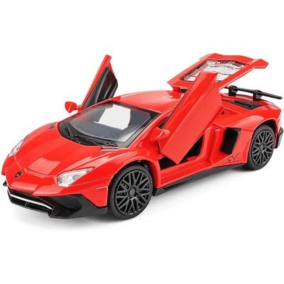 Масштаб 1/32, коллекционный красный автомобиль Lambor LP750-4 из сплава, игрушечный автомобиль с откатным механизмом, литая модель автомобиля со светом и звуком