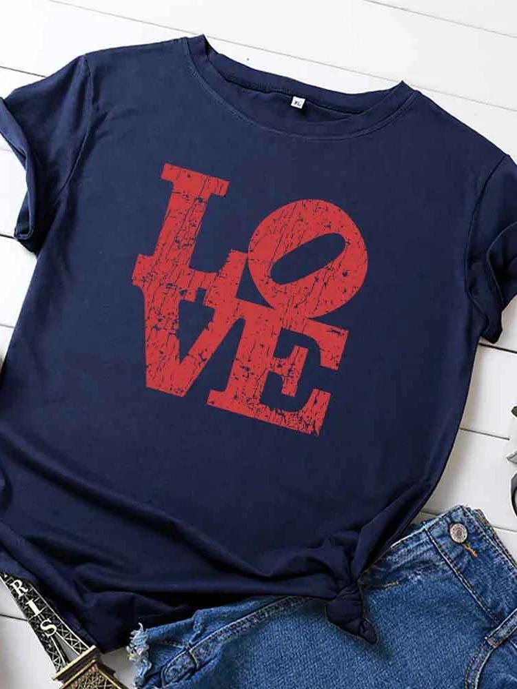 Красная футболка с принтом «Любовные буквы» для женщин, с коротким рукавом, с круглым вырезом, свободная футболка, летняя женская футболка, топы, Camisetas Mujer
