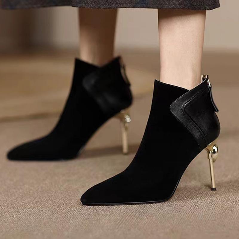 Мода Высокие каблуки Женские Ботильоны Сексуальный Острый Носок Дизайнерская Обувь Зимняя Мода Новые Туфли-Лодочки 2025 Платье Новые Роскошные Сапоги Mujer Zapatos