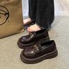 Platform Loafers Women's 2025 New Spring Retro Round Head Thick Heel Single Shoes British Style One-pedal Small Leather Shoes