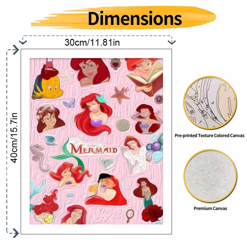 Disney The Little Mermaid Ariel Paint By Number Kit Drawing Canvas DIY Picture Home Decor Artistic Craft Gifts For Adults Wall Art Deco