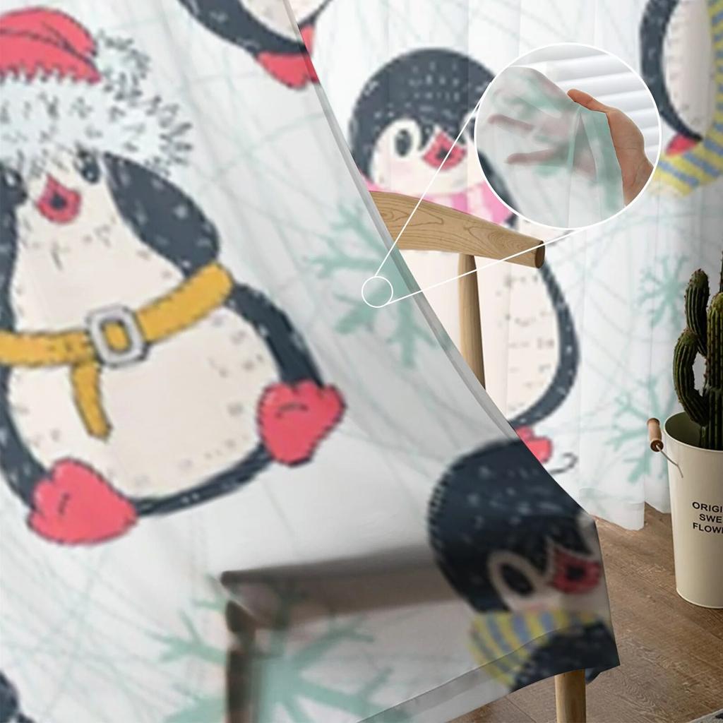 Прозрачные шторы с милыми пингвинами, нарисованные вручную, для гостиной, детской спальни, тюлевые шторы, кухонные шторы для окон