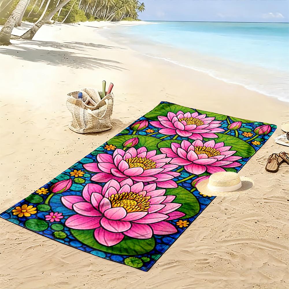 Pink Lotus Flowers Design Beach Towel Beach towel quick-drying for travel outdoor sports jogging beach and swimming