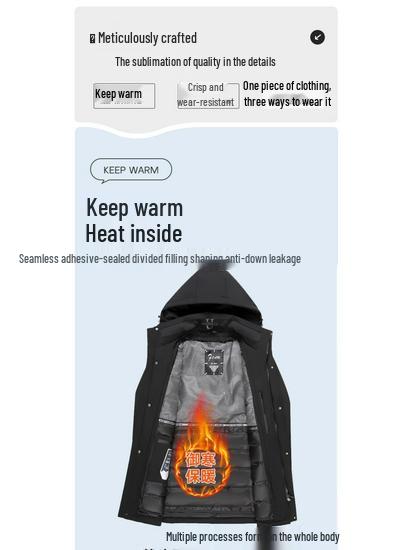 Мужская зимняя куртка Pierre Cardin 2025 с отстегивающейся подкладкой, на гусином пуху - Толстая, теплая, средней длины