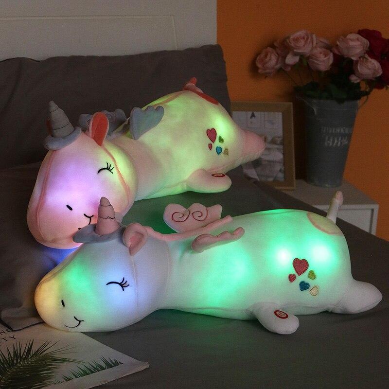 60CM Cute Glowing LED Light Unicorn Plush Toys Lovely Luminous Animal Unicorn Pillow Stuffed Dolls for Children Kids Xmas Gifts