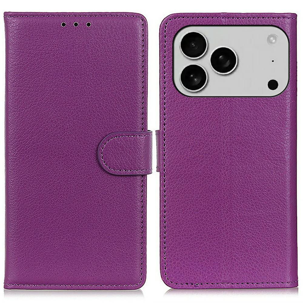 For iPhone 17 Pro Wallet Case PU Leather Phone Cover Litchi Texture