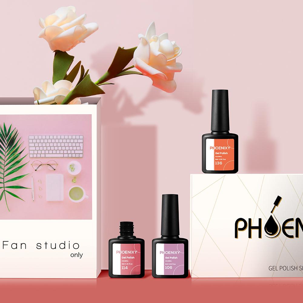 PHOENIXY 7 мл гель-лак для ногтей, полуперманентный гель, 3 цвета, блестящий гель, отмачиваемый, блестящий стартовый набор, маникюрный набор для маникюрного салона