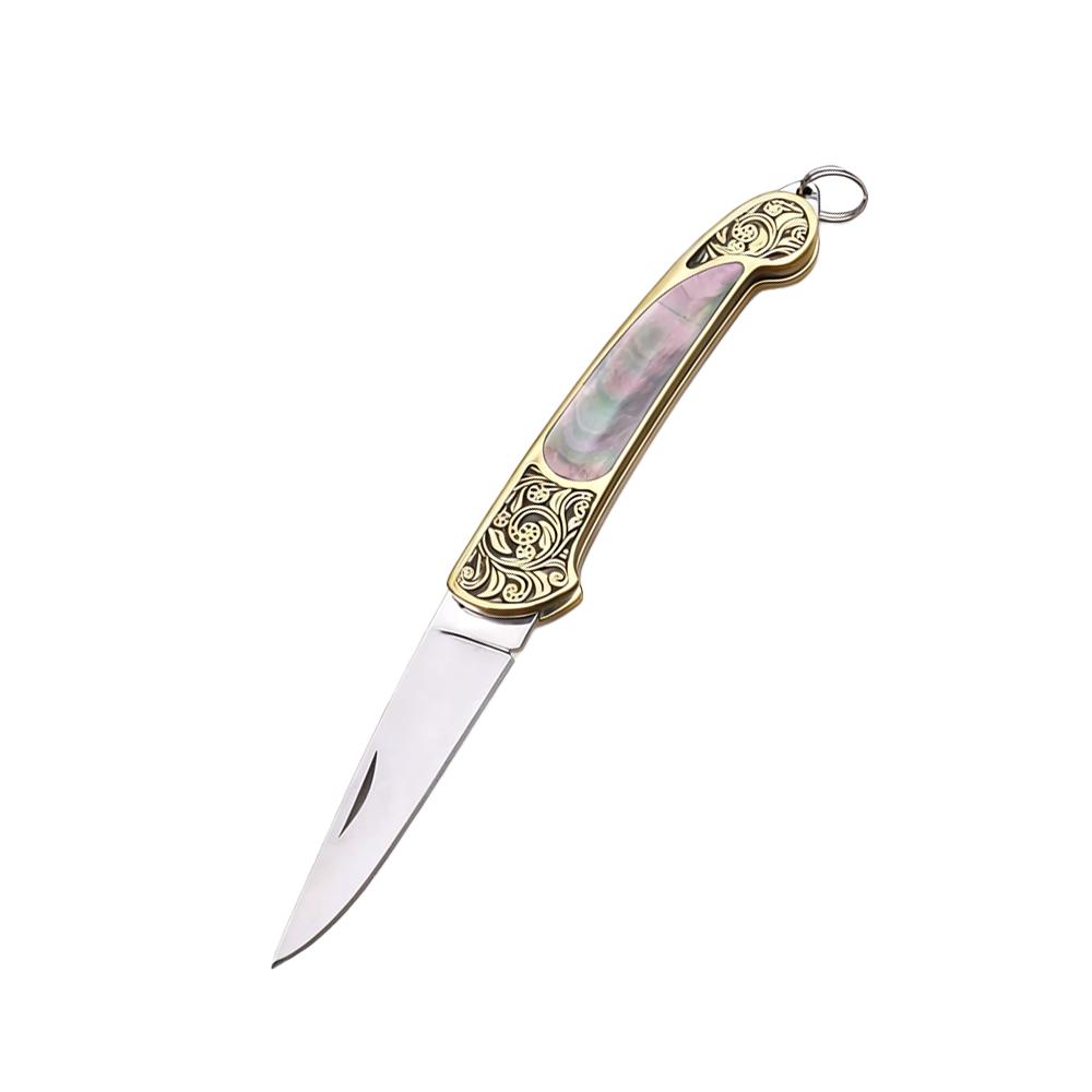 High Quality Sharp Brass Handmade Folding Knife Exquisite Shell Portable Mini Keychain Knife Express Unpacking & Fruit Cutting