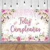 Happy Theme Background in Spanish, Party Decoration with Colored Globes, Background Banner, Gift for Children, Photo Session