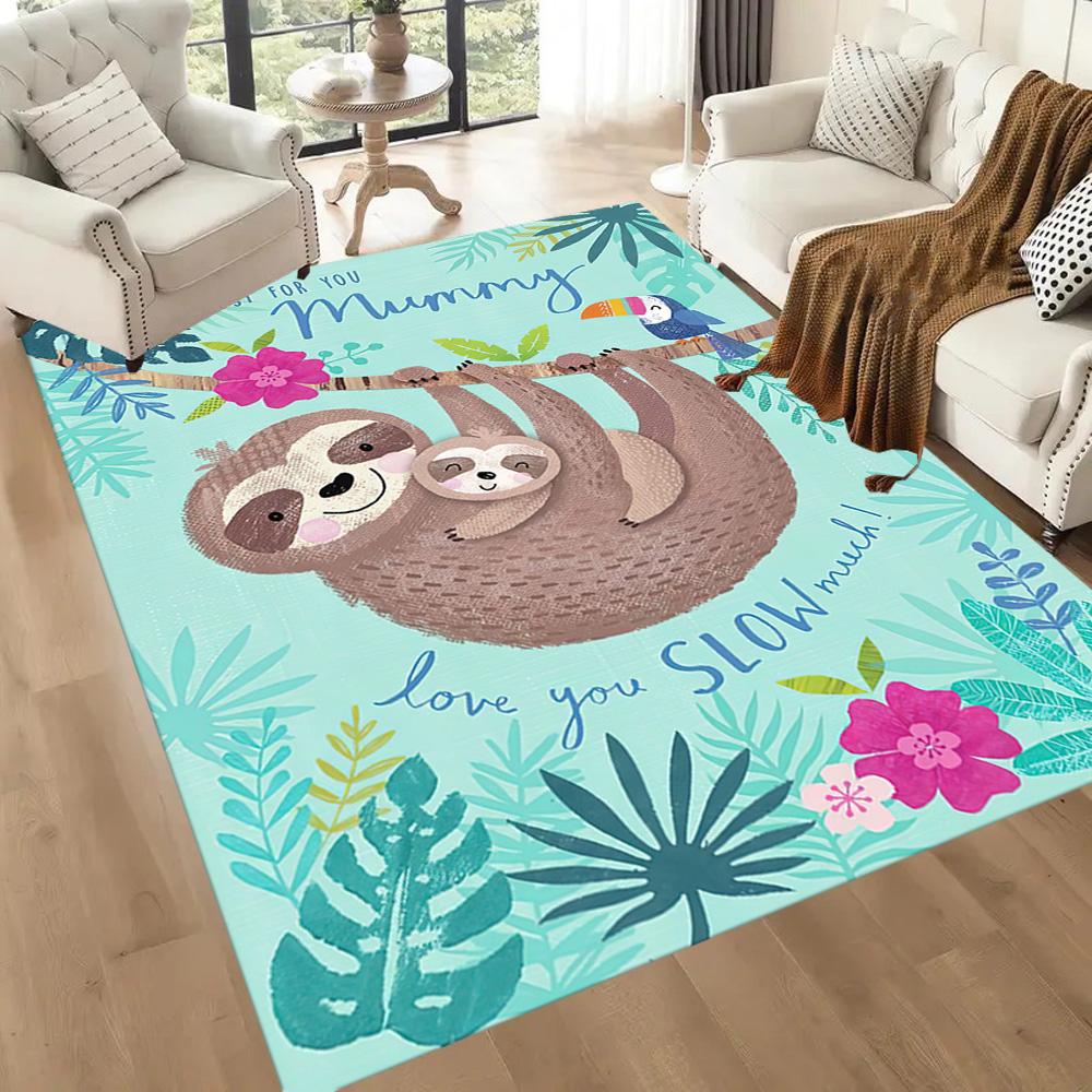Sloth In The Jungle Square rugs are a great choice for living rooms, bedrooms, home décor, and as gifts.