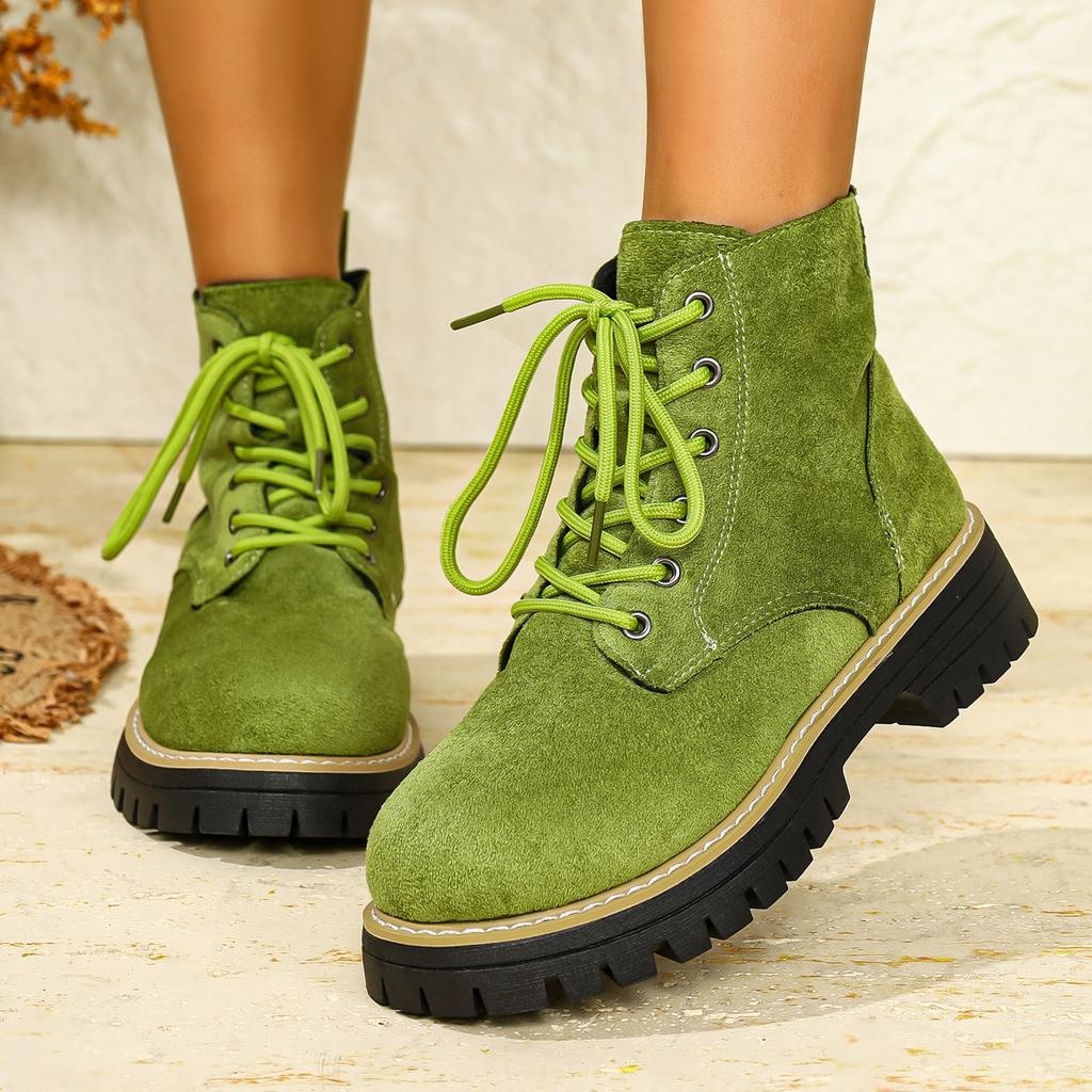 Женские ботинки Мартина с круглым носком и толстым каблуком, новые осенне-зимние 2025 года, на шнуровке, импортные, больших размеров, модные и удобные короткие ботинки