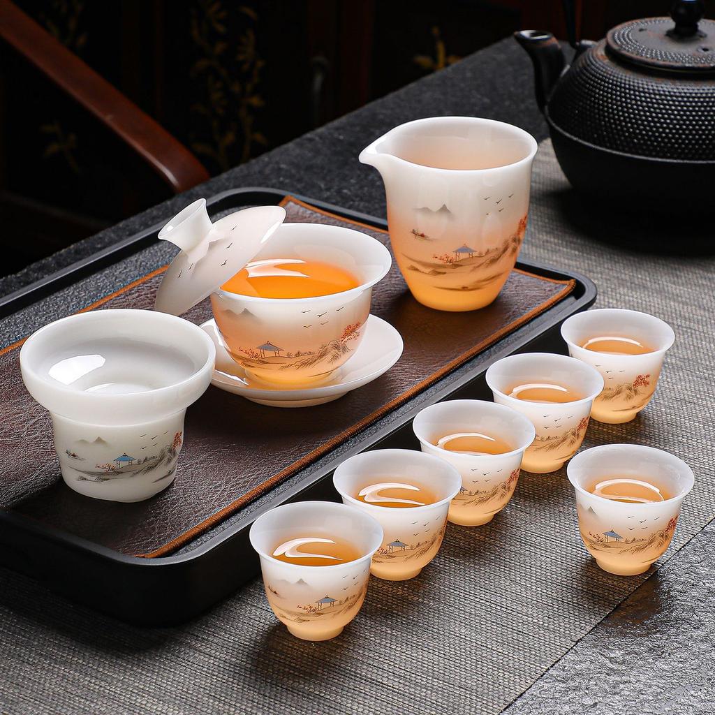 High-grade ice seed jade porcelain tea set merchandise souvenir business company high-end gifts can be done