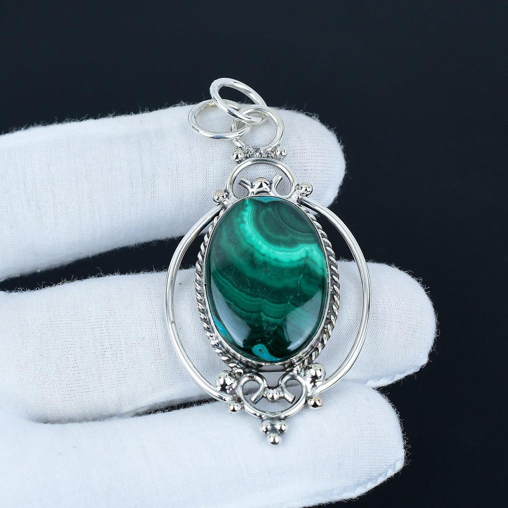 Malachite Pendant, 925 Sterling Silver Handmade Jewelry, Malachite Silver Pendant, Party Wear Jewelry For Women's, Pendant Halloween Jewelry
