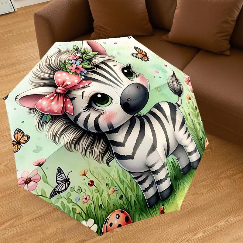 1PC Zebra Butterfly Umbrella-8-Rib Reinforced Portable Folding Travel Suitable for All Seasons Outdoor Daily Use-H0382