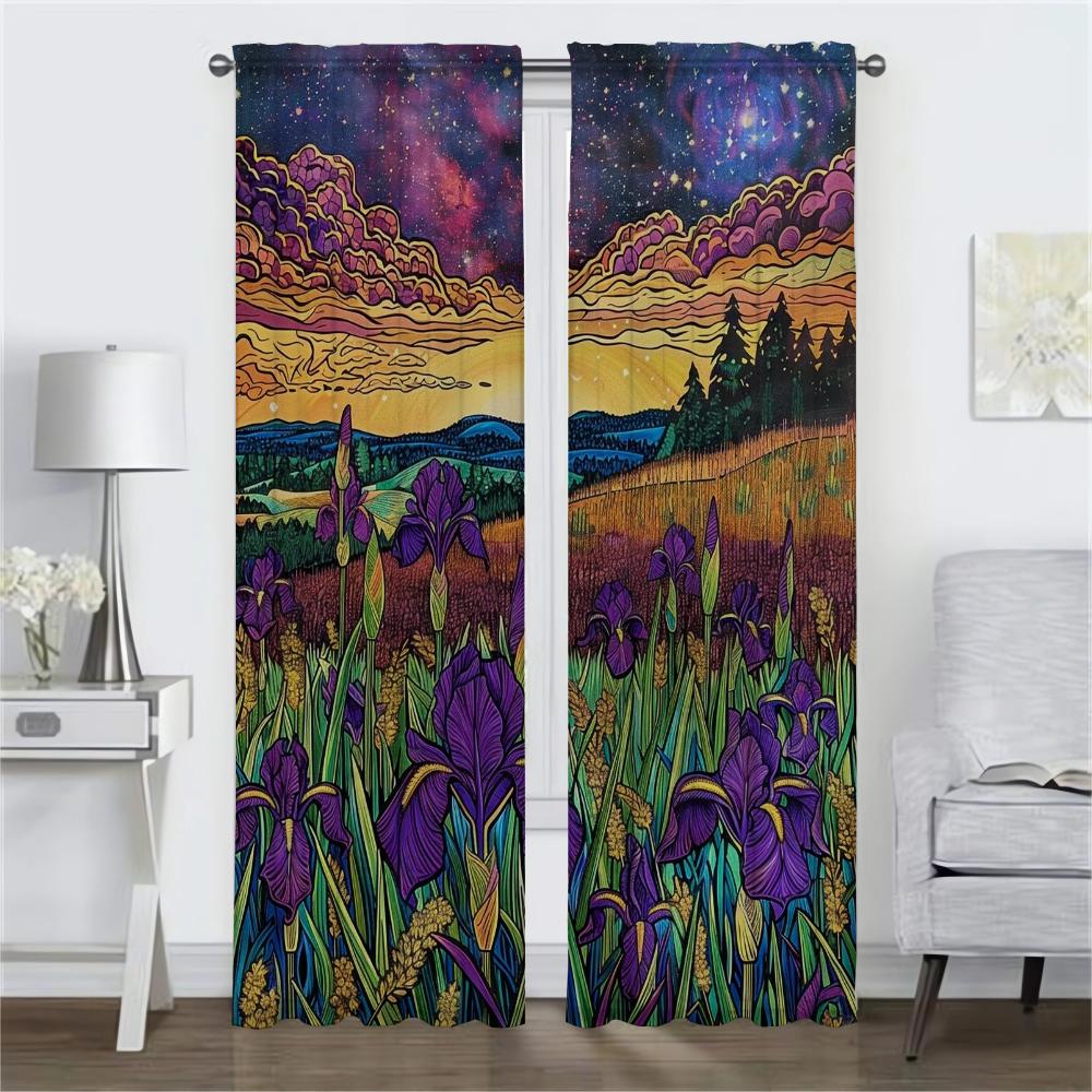 Фиолетовые цветы ириса Шторы для гостиной Шторы для комнаты 2 панели Домашний интерьер Шторы Хэллоуин украшения Перегородка