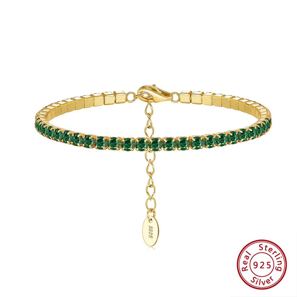 ORSA JEWELS Модный теннисный браслет из стерлингового серебра 925 пробы, регулируемый, с цветными кубическими циркониями 4A, закрепка крапаном, 3 мм, для женщин SB192