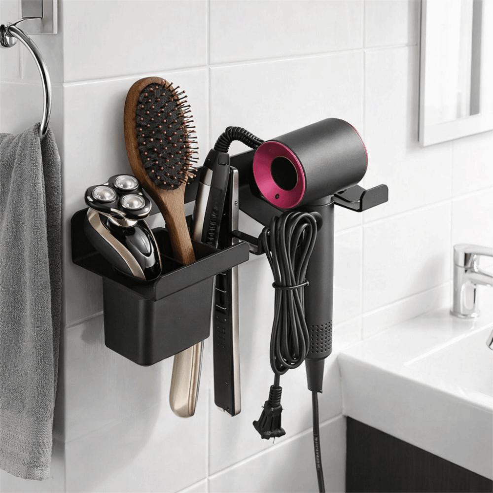 Wall Mounted Hair Dryer Holder Carbon Steel Curling Iron Shelf Toilet Blower Holder  Hairbrush