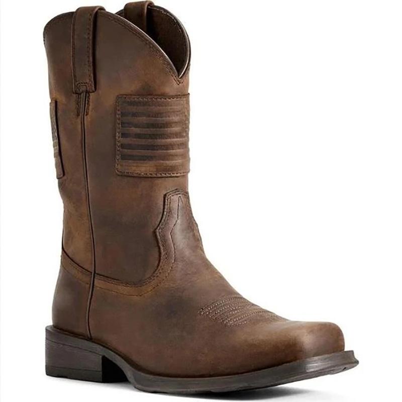 Модные мужские кожаные нескользящие туфли SlipOn с круглым носком и пряжкой на низком каблуке, повседневные мужские зимние ковбойские сапоги, мужская обувь, теплая Zapatilla'