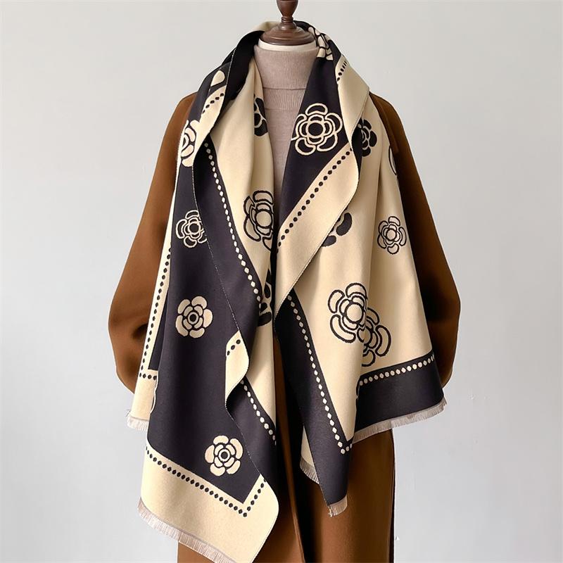 Женский зимний кашемировый шарф с цветочным принтом, роскошные брендовые шали и накидки, хиджаб Bufanda, дорожные палантины, теплое одеяло Echarpe