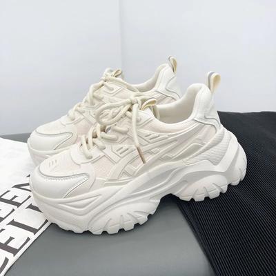 Модные черные туфли для папы, женские, весна и осень 2024 года, новые повседневные спортивные туфли на толстой подошве, женские кроссовки на шнуровке и сетчатой платформе для женщин