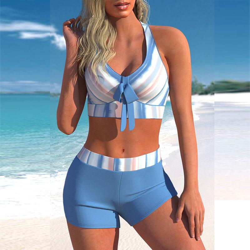 Women's Swimwear Tankini 2 Piece Swimsuit Pink Rainbow Stripes Crossing Print Vacation Bathing Suits